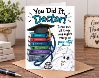 Doctor Graduation Card, Medical School Graduation Gift, New Doctor Congratulations Card, Med School Graduate, Future Physician Gift