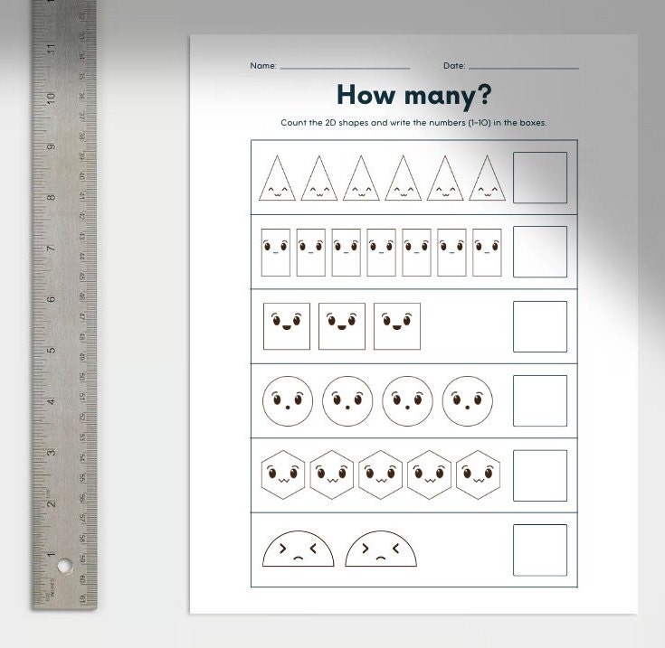 Printable Preschool/kindergarten Counting Shapes Worksheets - Etsy