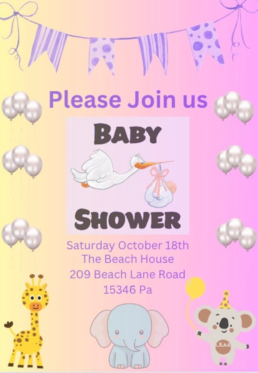 Editable Digital Baby Shower Invitations Facebook Digital Etsy