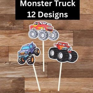 monster truck cupcake toppers,monster truck birthday decorations,monster truck party supplies,monster truck cupcake decorations