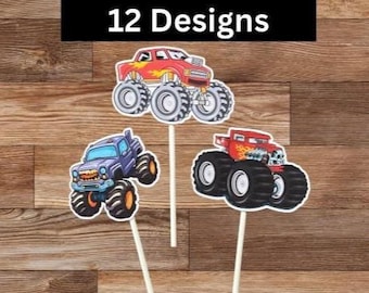 monster truck cupcake toppers,monster truck birthday decorations,monster truck party supplies,monster truck cupcake decorations