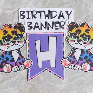 Striscione di compleanno con motivo leopardato arcobaleno, decorazioni colorate per feste a tema leopardo, articoli per feste a tema leopardo, striscione con animali arcobaleno