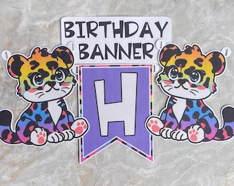 Rainbow leopard birthday banner,Colorful leopard party decorations,Leopard theme party supplies,Rainbow animal banner