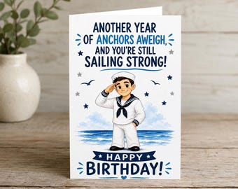 Sailor Birthday Card, Nautical Birthday Card, Military Inspired Birthday Gift, Smooth Sailing Birthday, 4x6 Greeting Card