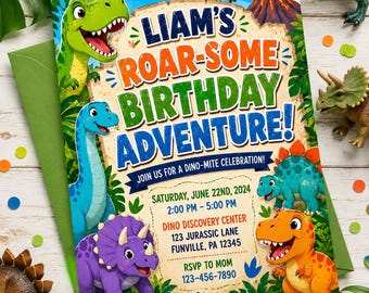 Dinosaur Birthday Invitations, Set of 10