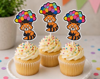 12 Red Panda Cup Cake Toppers, Red Panda Cake Toppers, Red Panda Birthday, Red panda Party Decor, Red Panda Decor, Red Panda cake decor