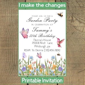 Invitación de cumpleaños para fiesta en el jardín, invitación de cumpleaños personalizable con flores, invitación de fiesta en el jardín imprimible, invitación de cumpleaños de jardín DIY