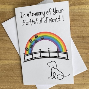 Carte de perte de chien, carte de chien de pont arc-en-ciel, carte de sympathie pour les propriétaires de chien, cartes de sympathie de pont arc-en-ciel de chien, cartes commémoratives personnalisées de chien