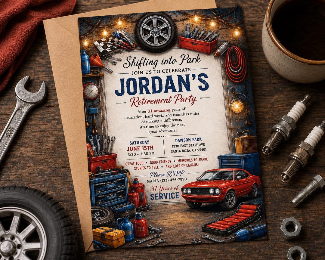 Shifting Into Park Auto Mechanic Retirement Invitations - Set of 10 - Etsy
