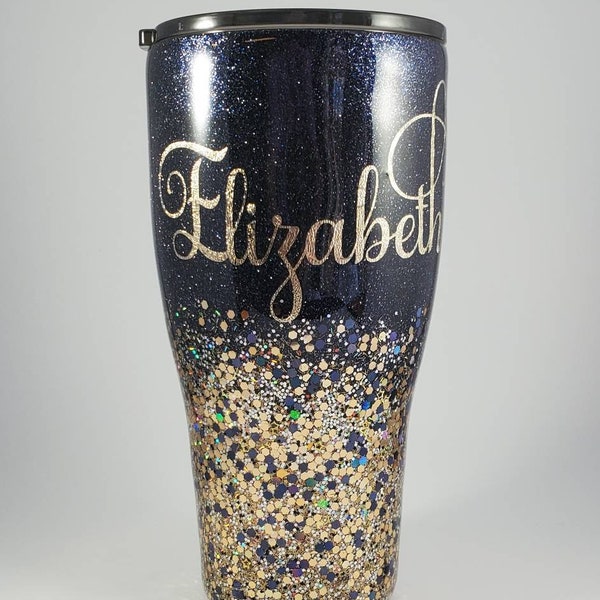 Personalized Custom Glitter Insulated Tumbler 30 ounce w/ lid, Multi Color Ombre --vacuum insulated--travel mug--stainless steel