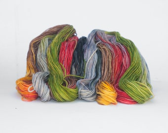 Hand Dyed Yarn | Yellow - Red - Green - Brown - Black | Autumn Colors | Merino wool