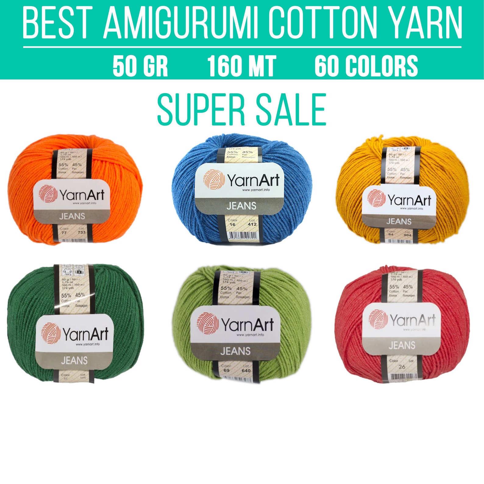 Yarnart jeans yarn 50gr Acrylic yarn Crochet knitting Etsy