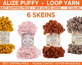 6 Skein Alize Puffy | Blanket Yarn | Puffy Yarn | Soft Yarn | Hypoallergenic | Lingerie | Baby Yarn | Loop Yarn | Chunky Yarn  APS6X