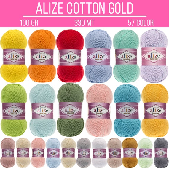 Alize Cotton Gold Yarn, Mercerized Cotton Thread, Amigurumi Yarn