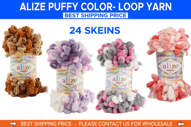 24 Skeins Alize Puffy Color, Blanket Yarn, Soft Baby Yarn, Alize Yarn, Looped and finger knitting. APYCZS24