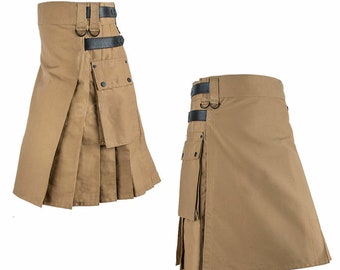 Men Leather Straps Fashion Sport Utility Kilt Deluxe Kilt Pleated Skirt Costume