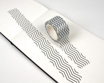 Black and White Zig Zag Washi Tape | Thick Crafting Tape | Striped Scrapbooking Decoration