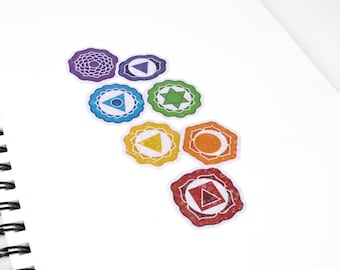 Chakra Vinyl Decals with Holographic Star Effect | Energy Center Stickers | 7 Stickers Per Pack