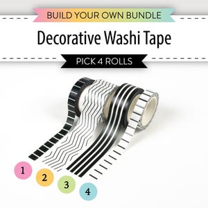 Washi Tape Build Your Own Bundle You Pick 4 Rolls Decorative Masking Tape Colorful Designs Bullet Journal Crafting Supplies Scrapbooking