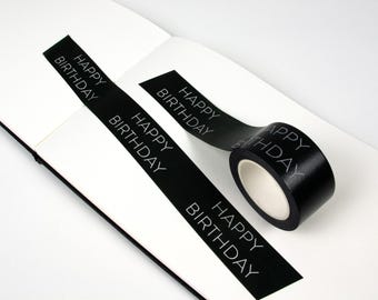 Happy Birthday Washi Tape | Minimalist Black and White Birthday Decoration | Scrapbook Supply