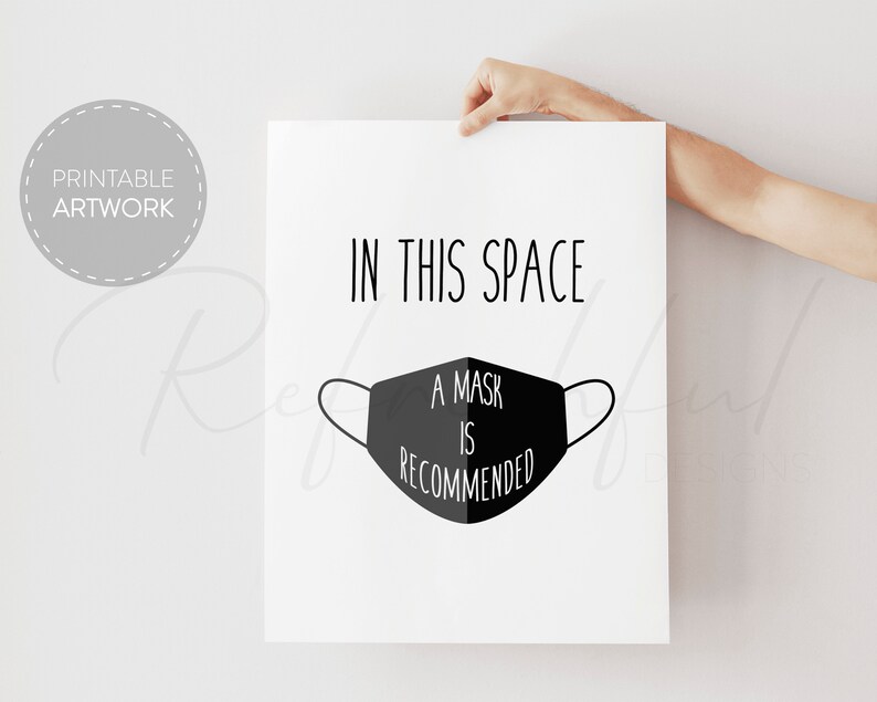 Face Mask Recommended Sign Mask Sign For Public Spaces Face Etsy
