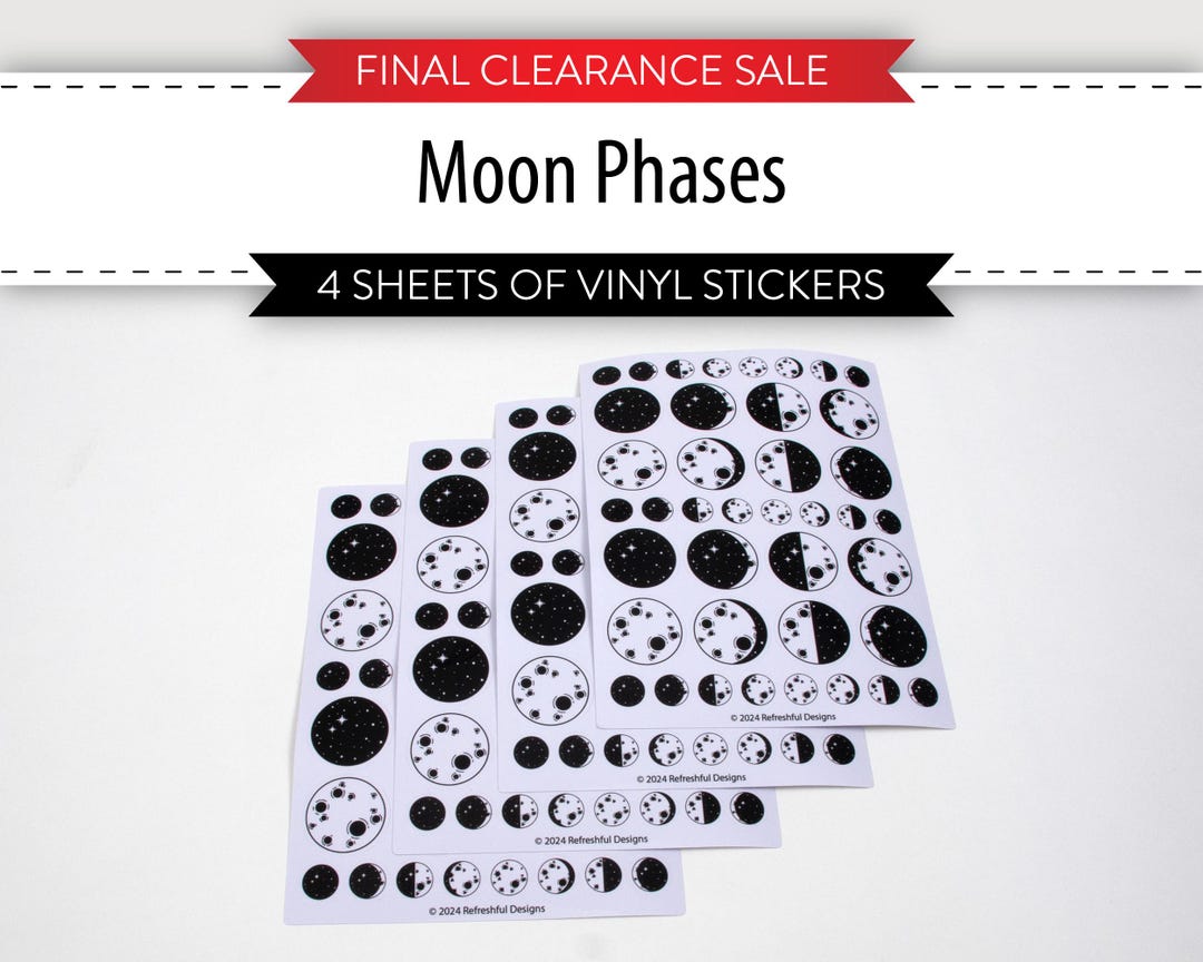 Moon Phases Vinyl Sticker Set, Lunar Cycle Decals (4 Sheets) - Etsy