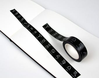 Astrology Washi Tape | Zodiac Signs Embellishment | Black Scrapbook Decoration