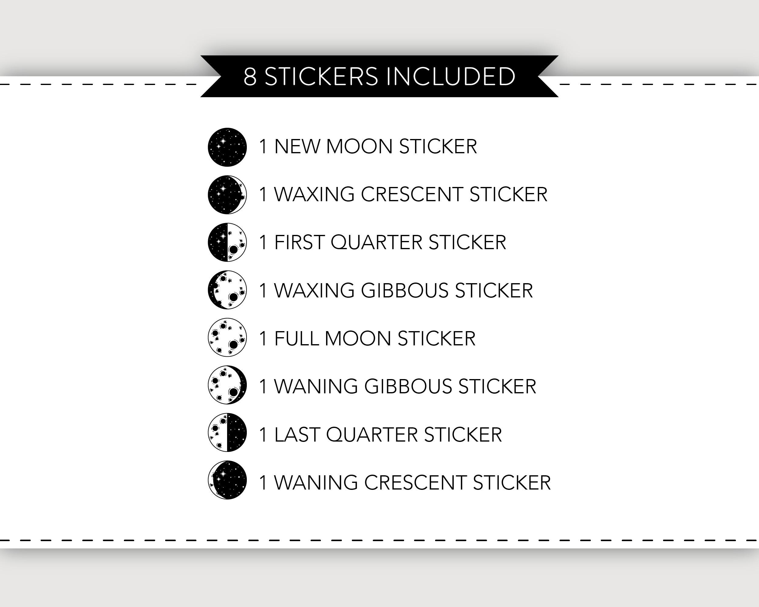 Moon Phases Vinyl Decals With Holographic Star Effect | Lunar Stickers ...