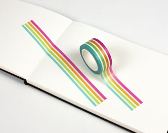 Colorful Stripe Washi Tape | Pastel Rainbow Craft Tape | Decorative Planner Decoration