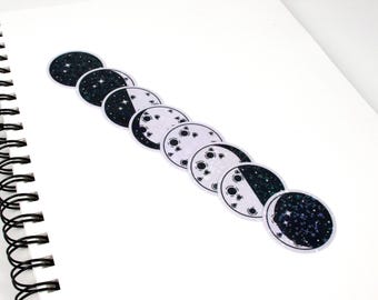 Moon Phases Vinyl Decals with Holographic Star Effect | Lunar Stickers | 8 Stickers Per Pack