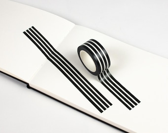 Black & White Striped Washi Tape | Bold Scrapbooking Decoration | Black Crafting Supply