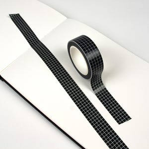 Black Washi Tape with White Grid Pattern | Decorative Masking Tape | Stationary Supplies