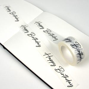 Happy Birthday Script Font Washi Tape | Minimalist Birthday Gift Wrap Embellishment | Party Decoration