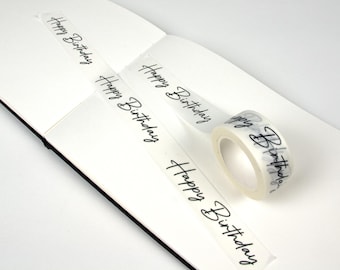 Happy Birthday Script Font Washi Tape | Minimalist Birthday Gift Wrap Embellishment | Party Decoration