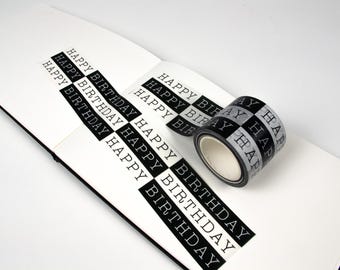 Black & White Checkered Happy Birthday Washi Tape | Thick Masking Tape | Party Supply Decoration