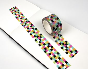 Multicolored Checkerboard Washi Tape | Fun Colorful Crafting Tape | Pixelated Decoration