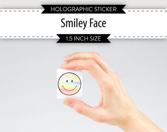 Holographic Smiley Face Sticker: Waterproof Vinyl Decal