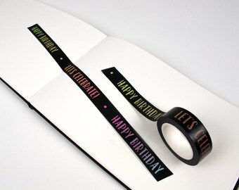 Rainbow Birthday Party Washi Tape | Gift Tape with Celebration Phrases | Colorful Crafting Supply