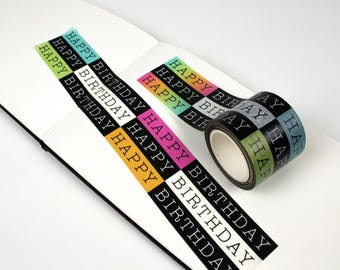 Thick Happy Birthday Washi Tape | Multicolored Birthday Craft Tape | Party Supply