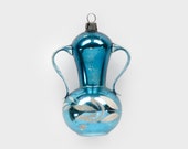 Blue Vase Amphora Urn Pitcher Vintage Germany Mercury Blown Glass Christmas Tree Hanging Ornament Decoration