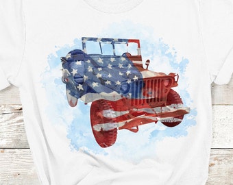 AMERICA 4th of July, 4th july patriotic sublimation, Watercolor flag, Star, military car for Instant transfer and printing, 4th july clipart