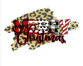 Rustic Buffalo Plaid and Leopard Print Merry Christmas Sublimation Design, merry christmas