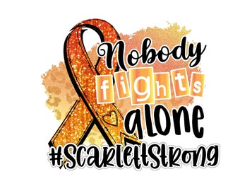 Awareness, Orange ribbon clipart, Nobody fights alone, cancer awareness, png file for sublimation, Leukemia, MS awareness