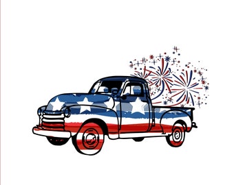 AMERICA 4th of July, 4th july patriotic sublimation, Watercolor flag, Star,  truck for Instant transfer and printing, 4th july clipart