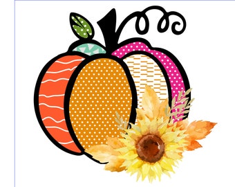 Pumpkin Sublimation Design, Hand Drawn, Pumpkin Sublimation PNG Design, Digital Download, Digital Art, Fall Design, sunflower