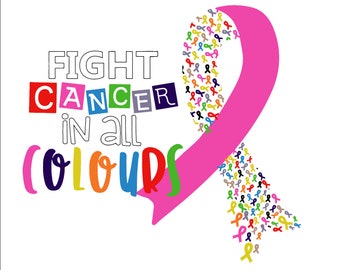 Fight Cancer in all colours clipart, instant download, Sublimation graphics, PNG, Breast Cancer Awareness, cancer svg, Canadian spelling