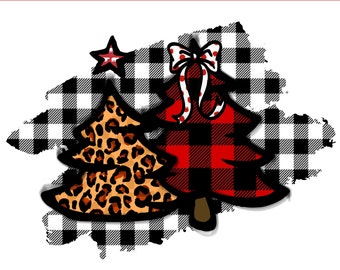 Rustic Buffalo Plaid and Leopard Print Merry Christmas Sublimation Design, merry christmas
