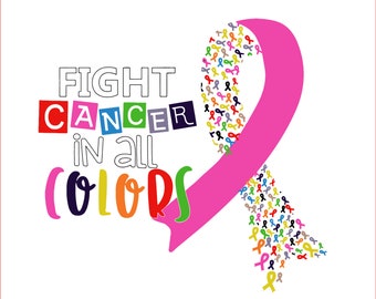 Fight Cancer in all colors clipart, instant download, Sublimation graphics, PNG, Breast Cancer Awareness, cancer svg, svg