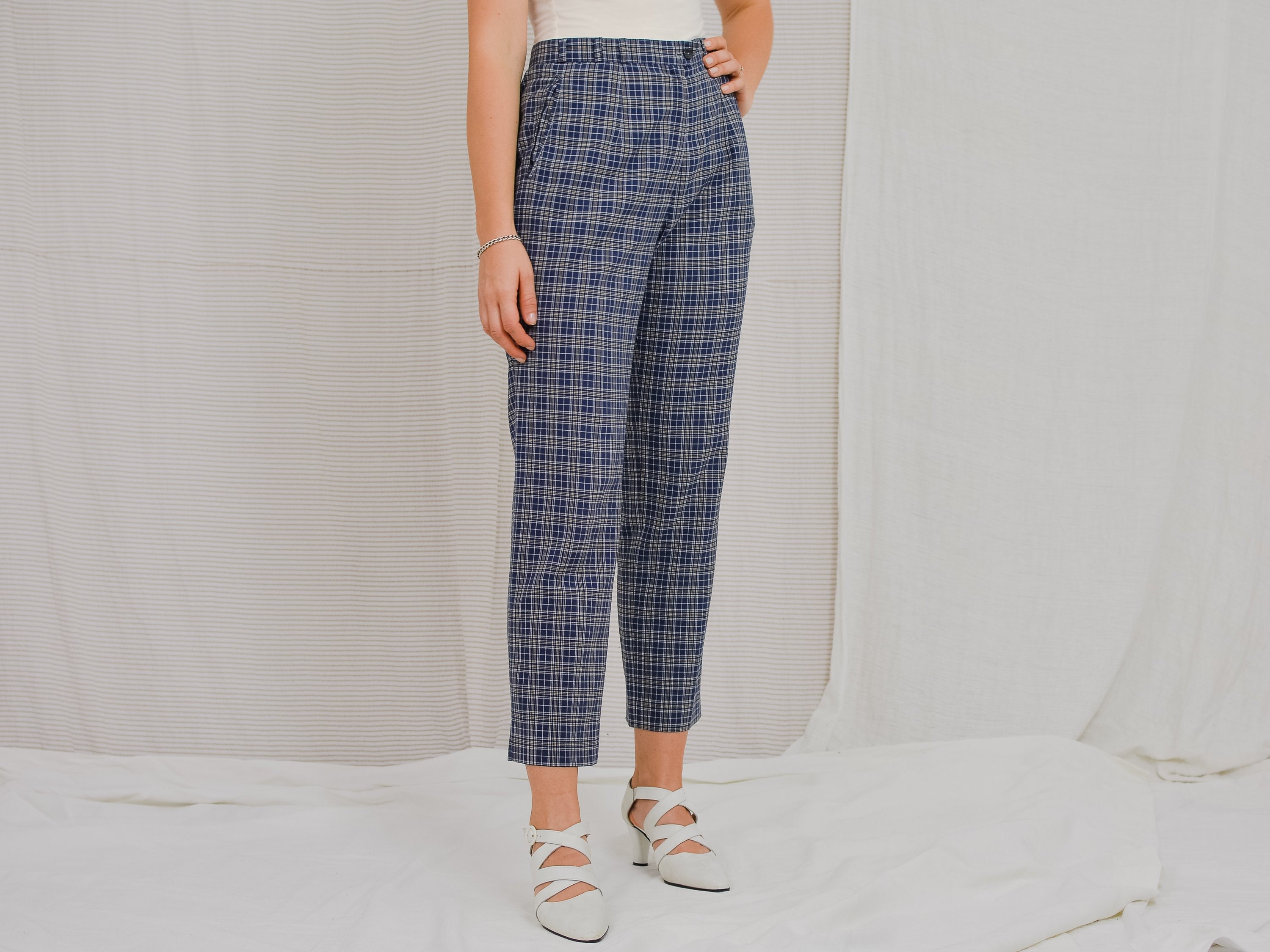 high waisted checkered jeans