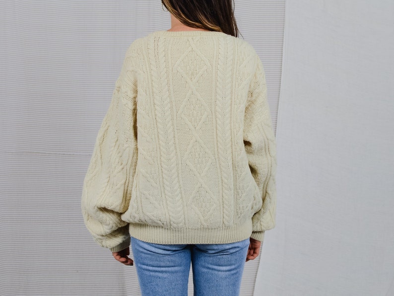 Wool sweater JEAN PAUL fisherman pullover warm winter white beige vintage cozy menswear oversized XL